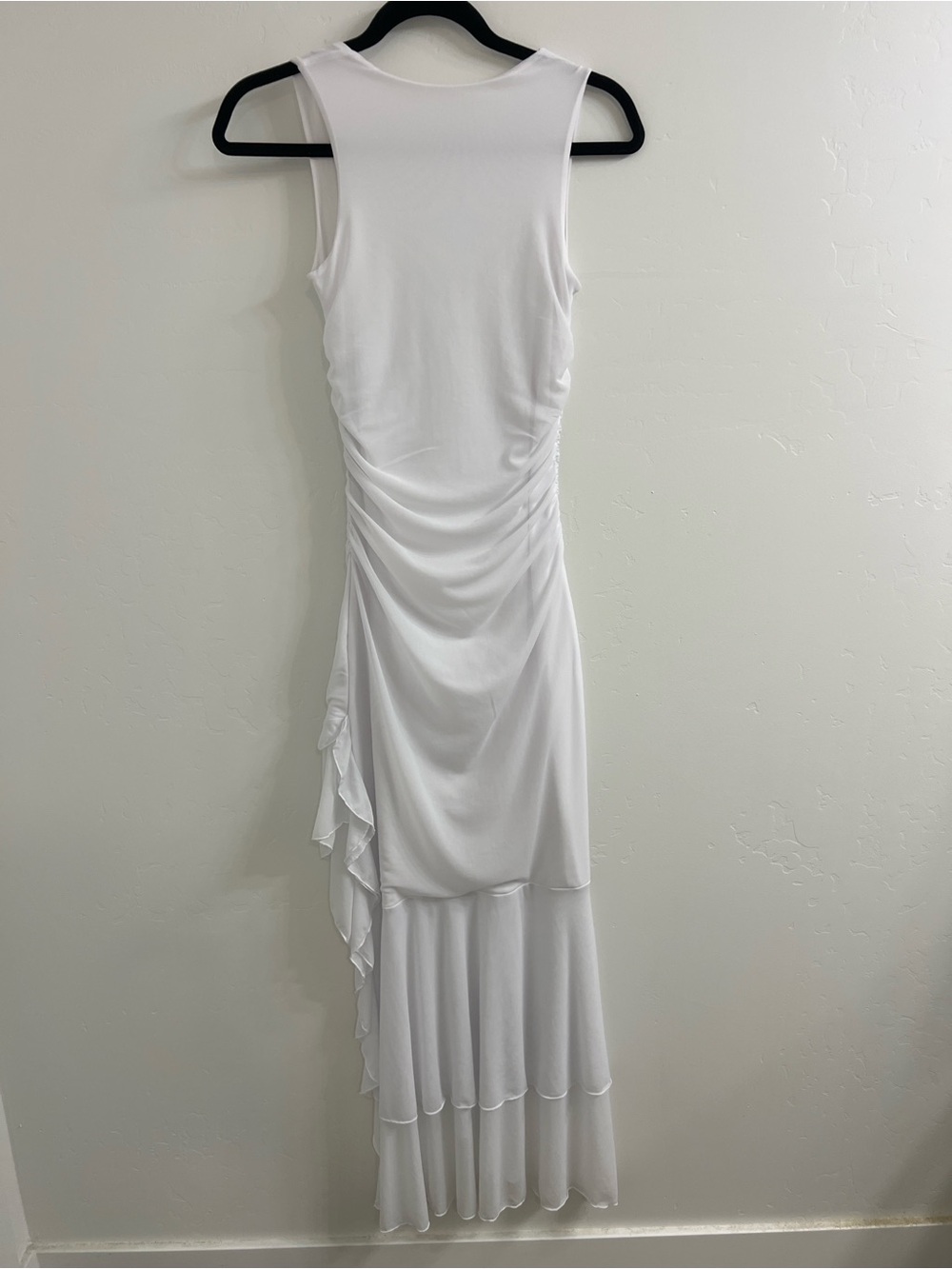 White Ruched Ruffle Maxi Dress - Picture 4 of 4